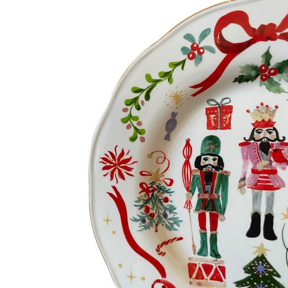 Christmas NUTCRACKER RED BOW Dinner Plates 11" Ceramic Set of 5 Dwell Essentials - Picture 6 of 14